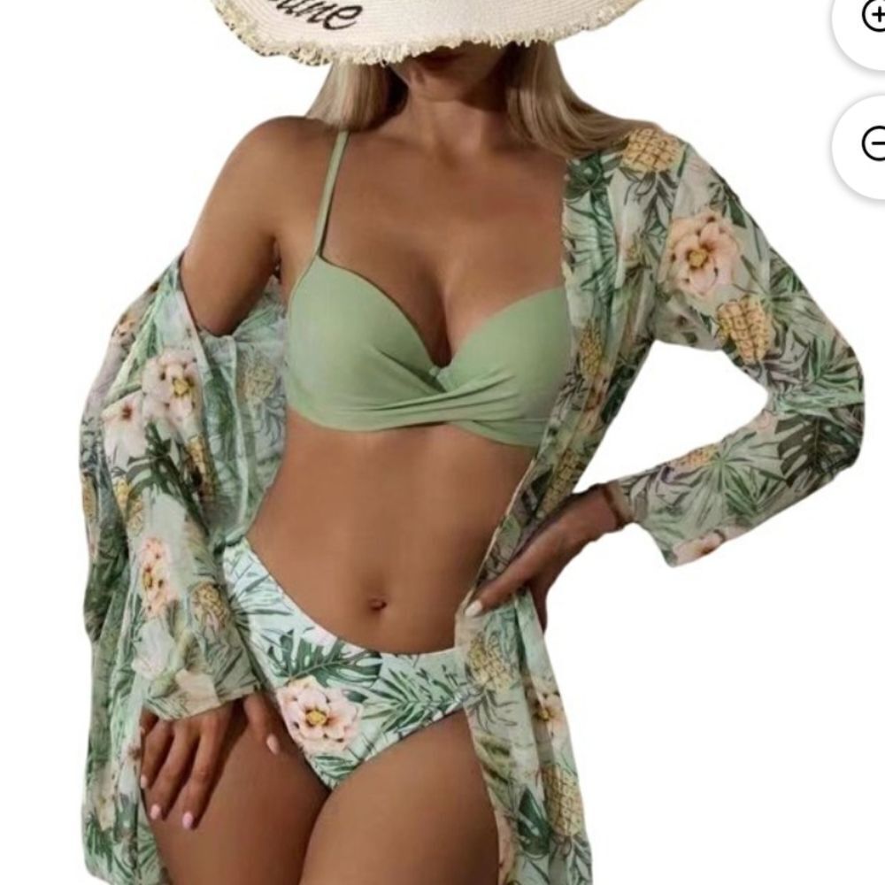 Floral Printed Women's 3Pcs Bikini with Cover Up Swimsuits Bathing Suit